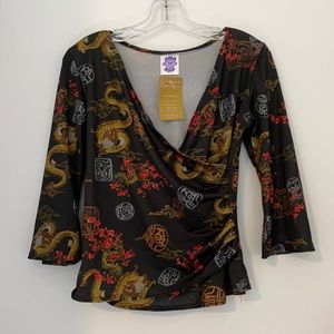 Asian Pattern Stretch Boutique Medium Blouse